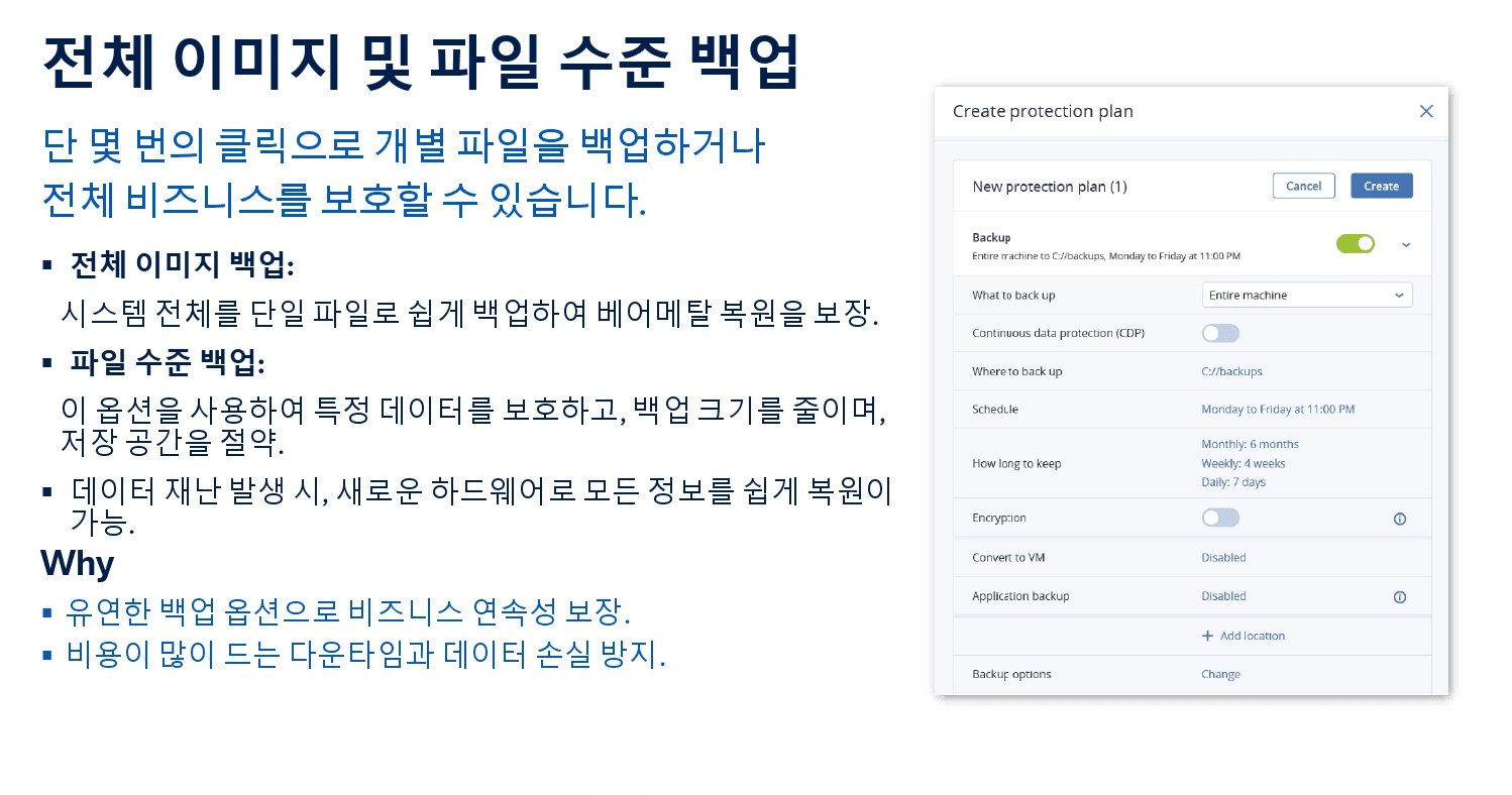 전체 이미지 및 파일 수준 백업 UI